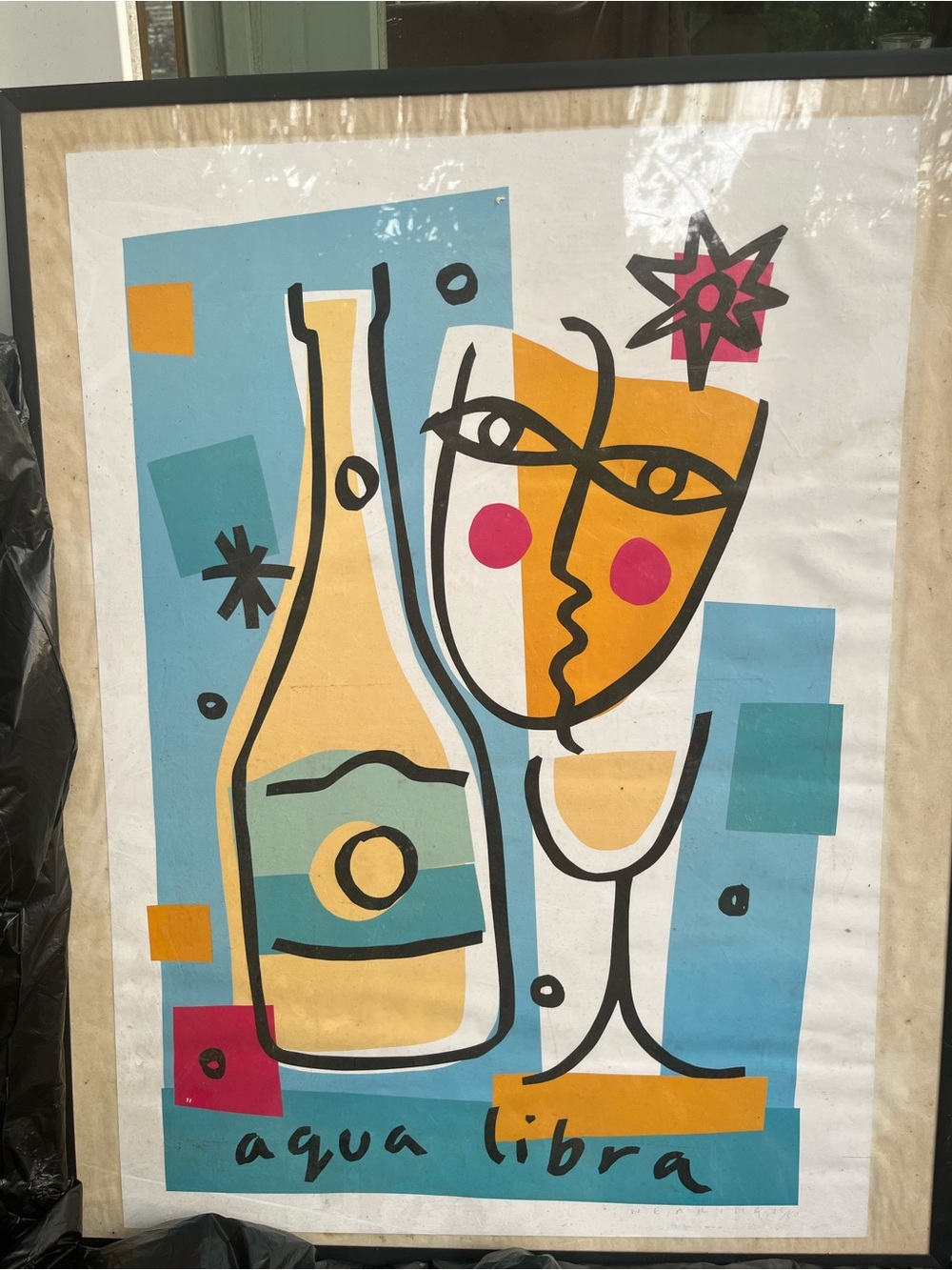 Aqua Libra Pop Art Bottle & Glass Print - Bright Retro Colors silkscreen signed